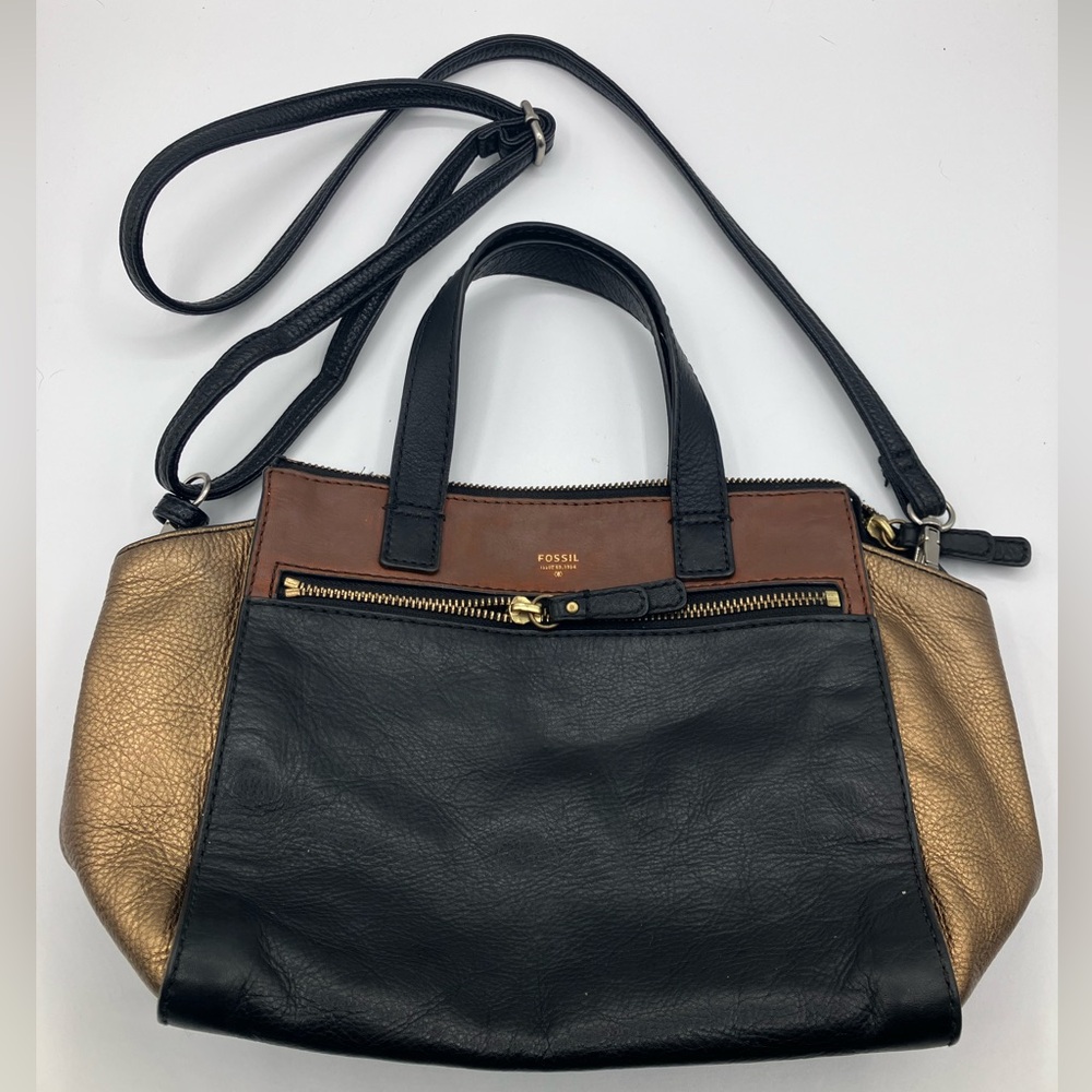 Set Style 80’s Fossil Black and Gold Satchel Beautiful with Wallet